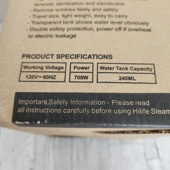 Hilife Steamer for Clothes, Portable Handheld Design, 240ml Big Capacity, 700W, - Picture 3 of 8